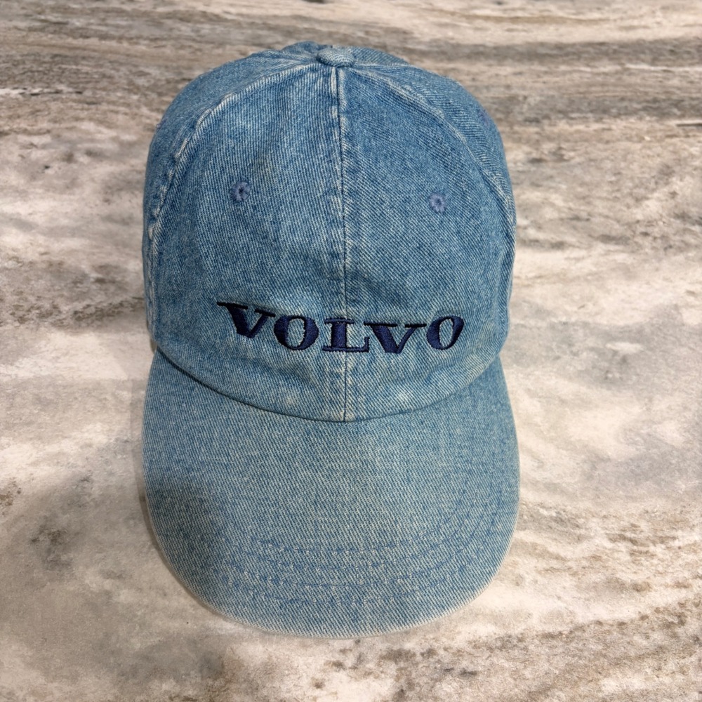 Volvo Denim Baseball Cap Blue Light Wash Embroidered Dad Hat Nissin Strapback
